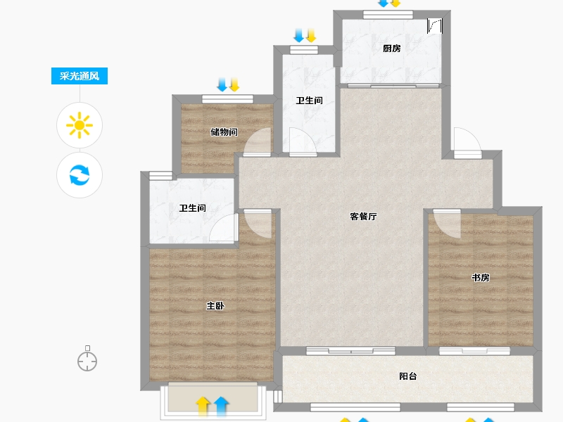 浙江省-绍兴市-祥生云栖花园-96.00-户型库-采光通风