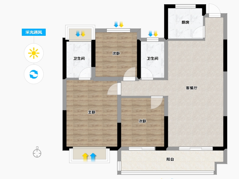 安徽省-宿州市-禾目长安府-105.00-户型库-采光通风