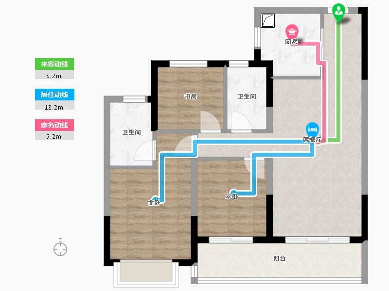 浙江省-金华市-望辰小区-76.00-户型库-动静线