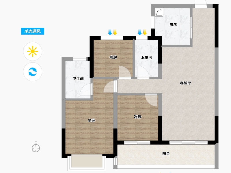 浙江省-金华市-望辰小区-76.00-户型库-采光通风