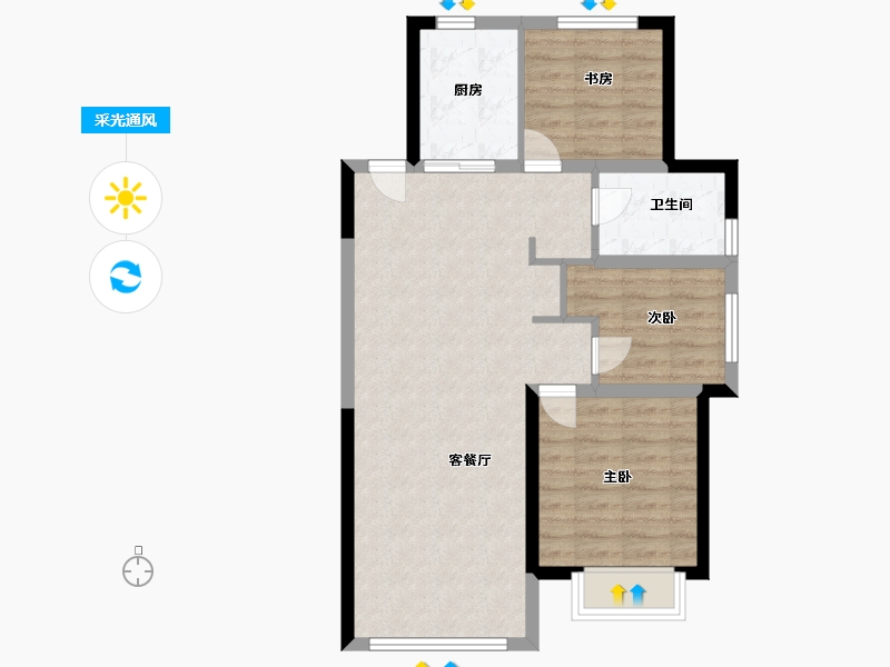 山东省-青岛市-鑫江花漾里-74.00-户型库-采光通风