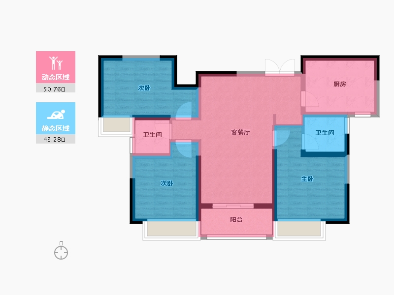 陕西省-西安市-启迪·大院儿-91.66-户型库-动静分区