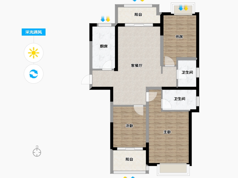 江苏省-淮安市-河畔花城-98.00-户型库-采光通风