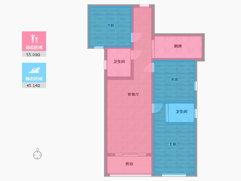 河南省-焦作市-河阳新居小区-88.60-户型库-动静分区