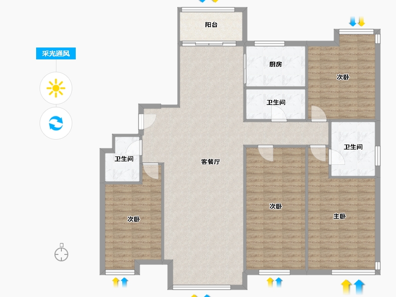 山东省-青岛市-时代国际中心-136.00-户型库-采光通风