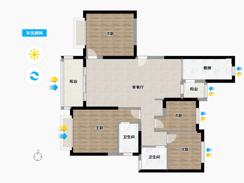 陕西省-渭南市-恒大珺睿府-120.00-户型库-采光通风