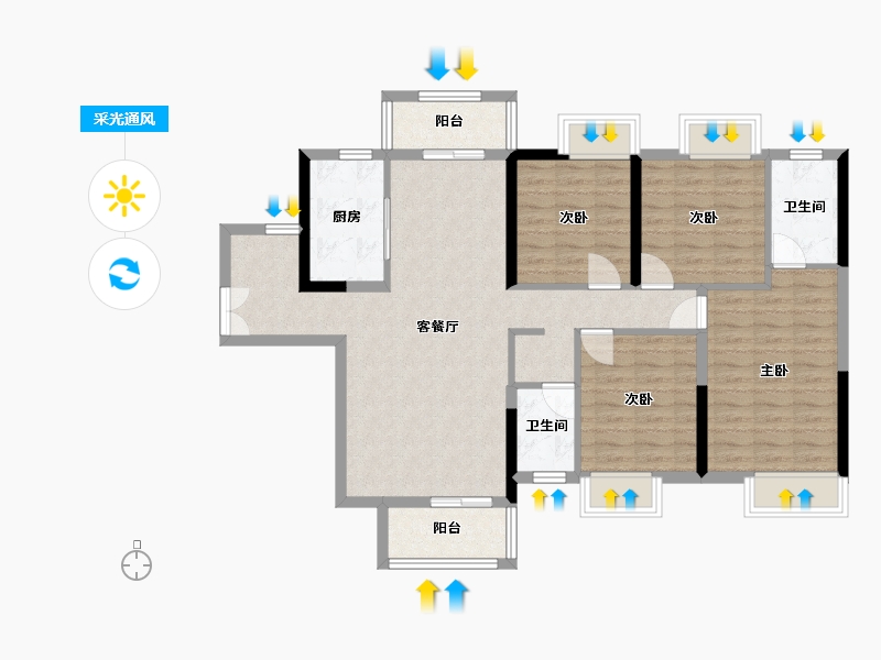 湖南省-株洲市-津枫庭苑-127.00-户型库-采光通风