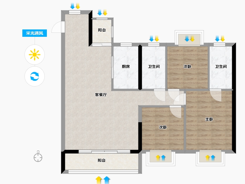 湖北省-武汉市-富力绿都中央公园-95.00-户型库-采光通风