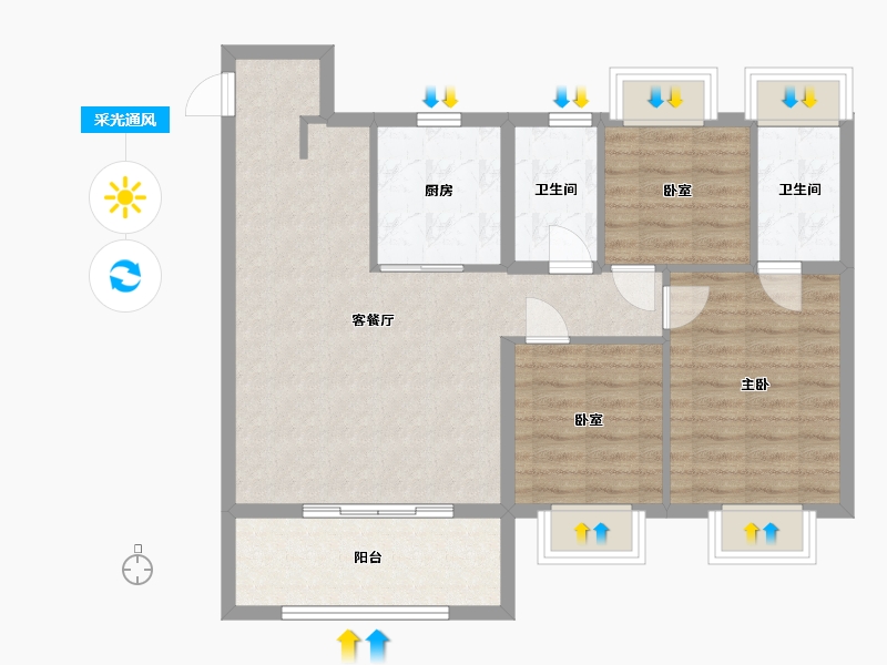 江苏省-苏州市-江湾澜庭-88.00-户型库-采光通风