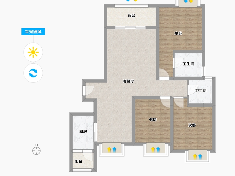 四川省-成都市-人居樾江峰荟-123.64-户型库-采光通风