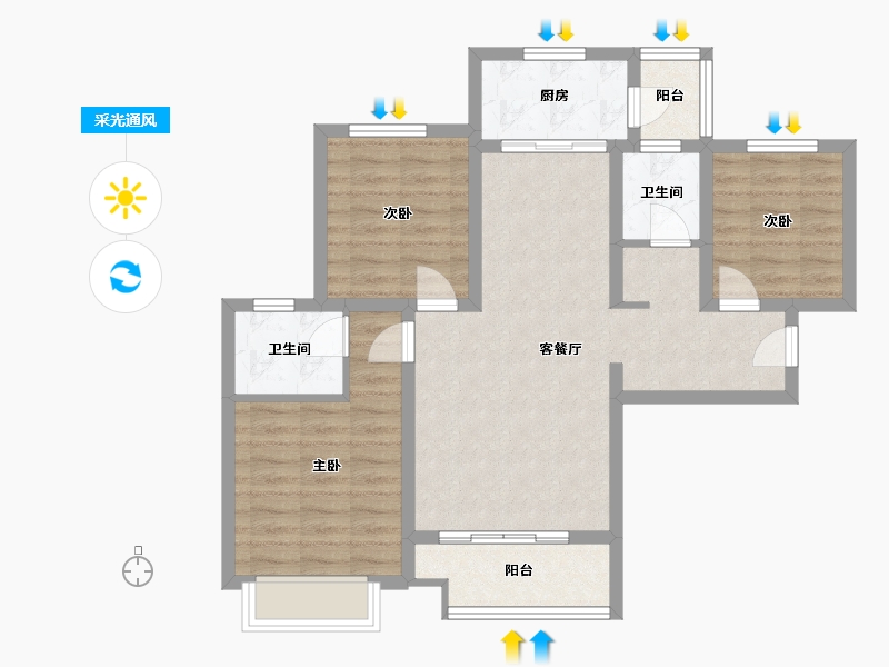 陕西省-西安市-三迪·曲江香颂枫丹-85.10-户型库-采光通风