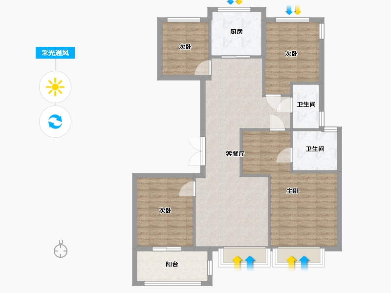 浙江省-杭州市-天润西麓府-90.00-户型库-采光通风