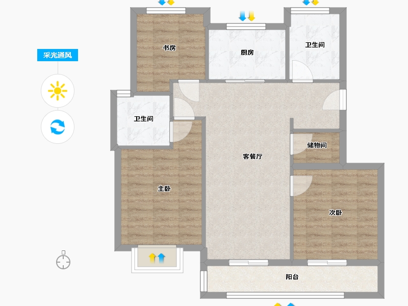 浙江省-温州市-保利大国璟-90.00-户型库-采光通风