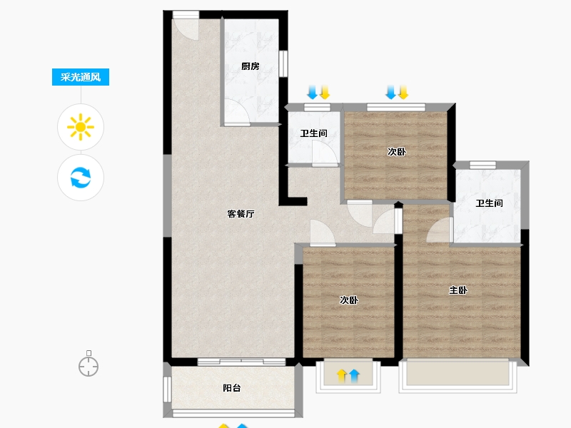 河南省-郑州市-亚星环翠居-85.82-户型库-采光通风