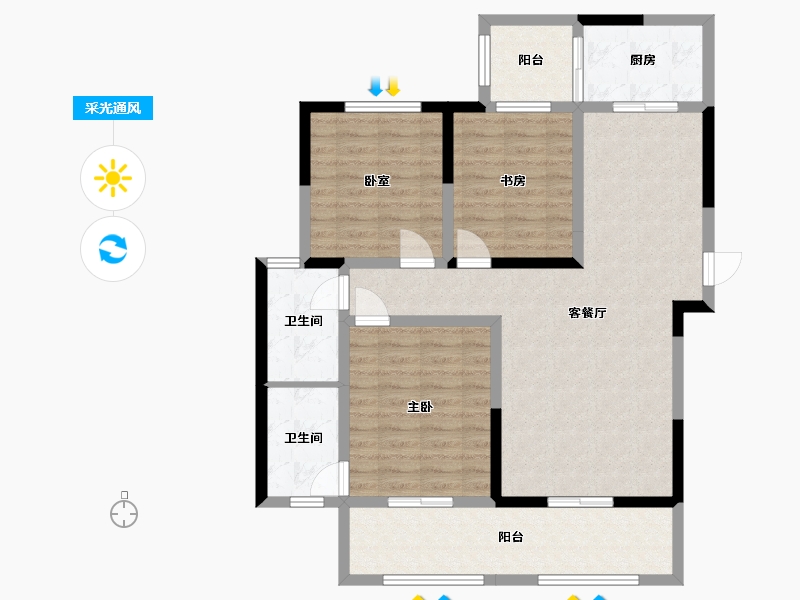 西藏自治区-林芝市-太阳城二期-96.00-户型库-采光通风