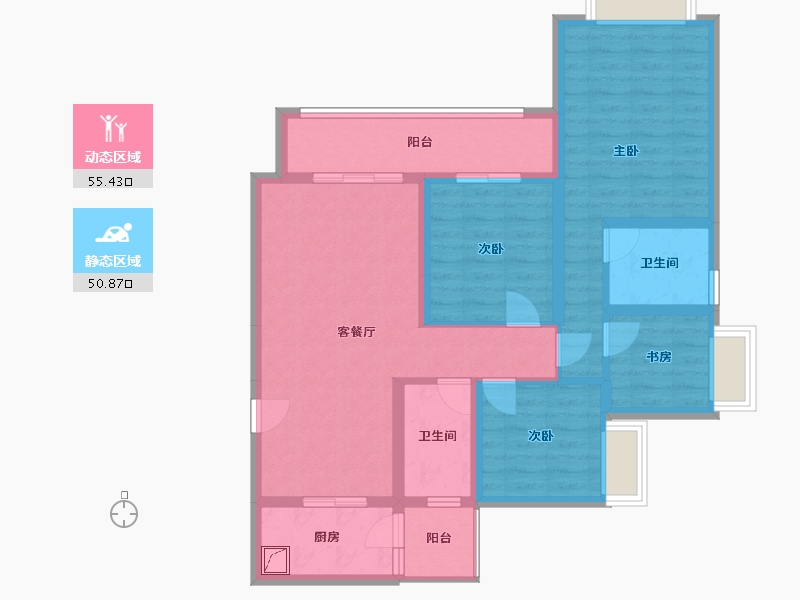 重庆-重庆市-龙湖春江天镜-96.00-户型库-动静分区