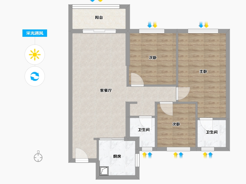 福建省-福州市-龙湖·春江天玺-76.00-户型库-采光通风