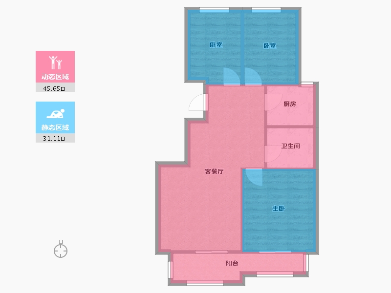 浙江省-嘉兴市-塞纳蓝湾-88.90-户型库-动静分区