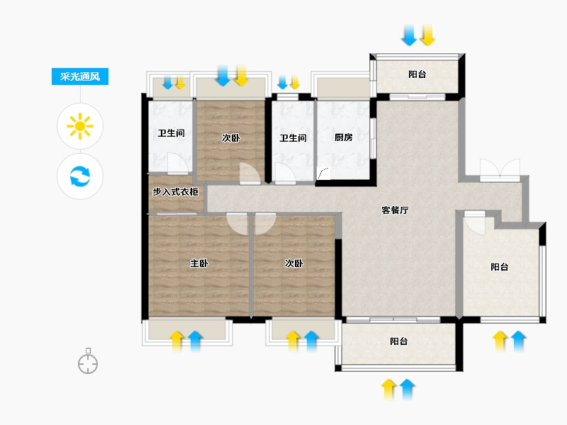 广东省-江门市-台山保利中央公馆-107.00-户型库-采光通风