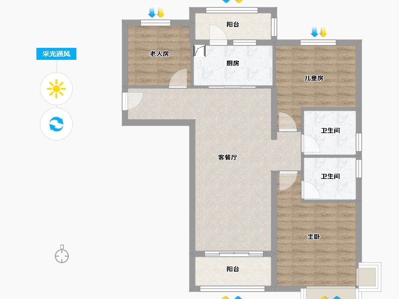 山东省-淄博市-淄博碧桂园-95.00-户型库-采光通风