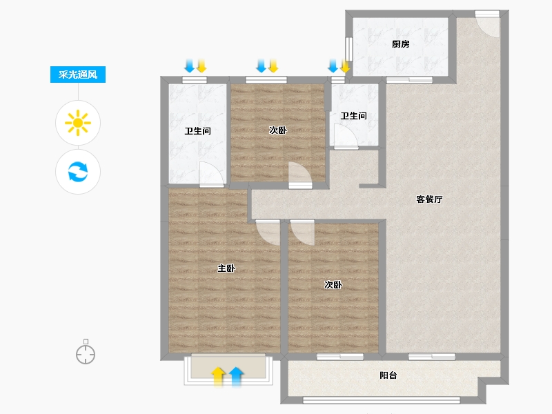 江苏省-宿迁市-新城·玺樾府-117.00-户型库-采光通风