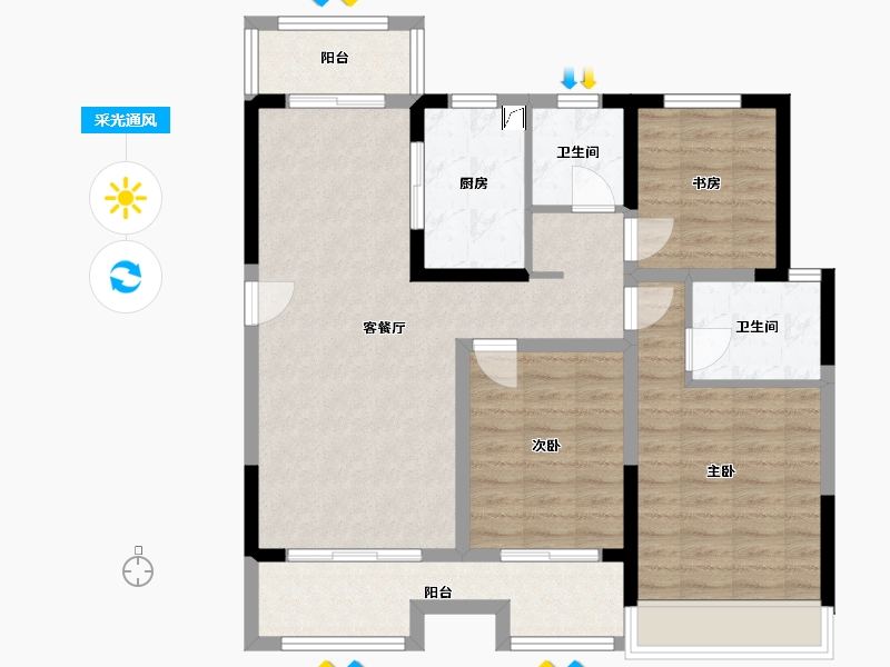 安徽省-马鞍山市-亿景海棠湾-92.00-户型库-采光通风