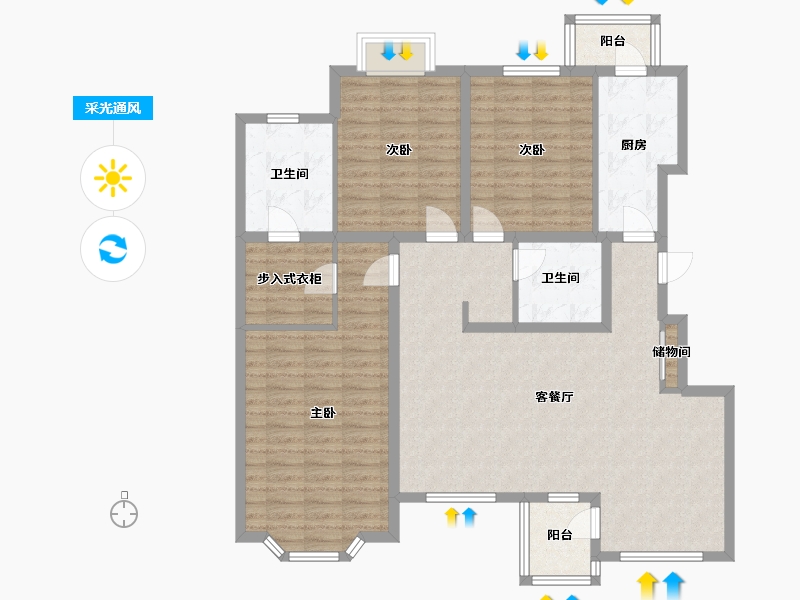 天津-天津市-立达·博雅苑(大任庄路)-128.34-户型库-采光通风