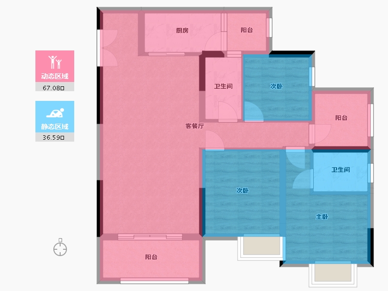 重庆-重庆市-海成南滨上院-95.53-户型库-动静分区