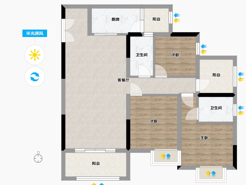 重庆-重庆市-海成南滨上院-95.53-户型库-采光通风