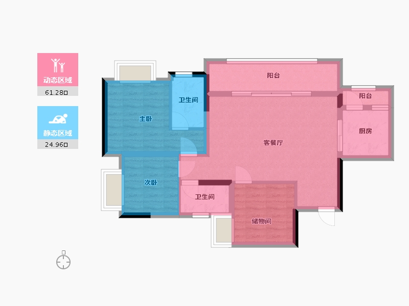 重庆-重庆市-新天泽樾麓台-82.00-户型库-动静分区