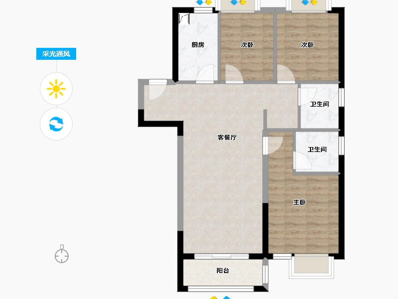 湖北省-鄂州市-融创澜岸大观-81.35-户型库-采光通风