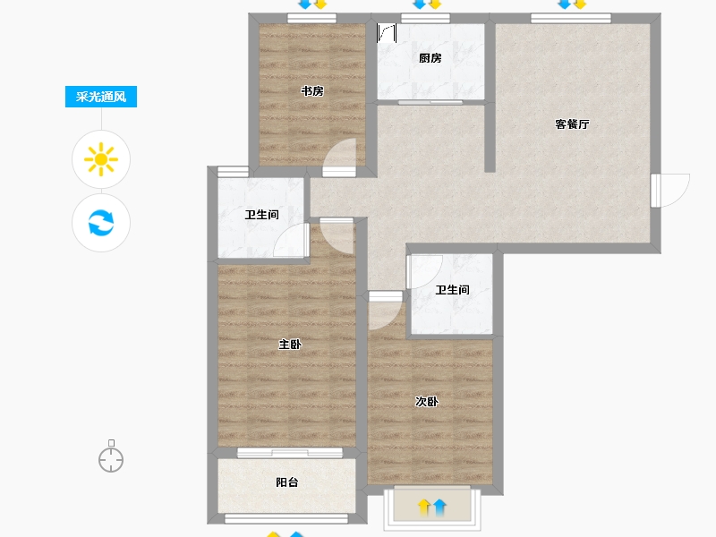 山西省-吕梁市-学府雅苑西区-93.00-户型库-采光通风