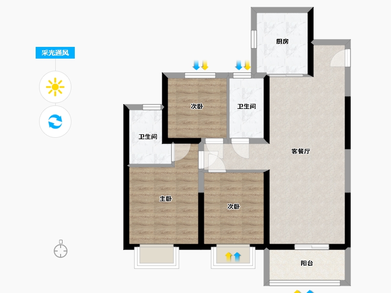 河南省-郑州市-新城郡望府·书院-84.38-户型库-采光通风