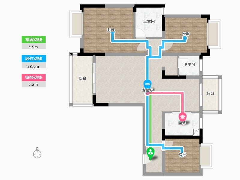 湖南省-怀化市-宏宇新城剑桥名门-107.00-户型库-动静线