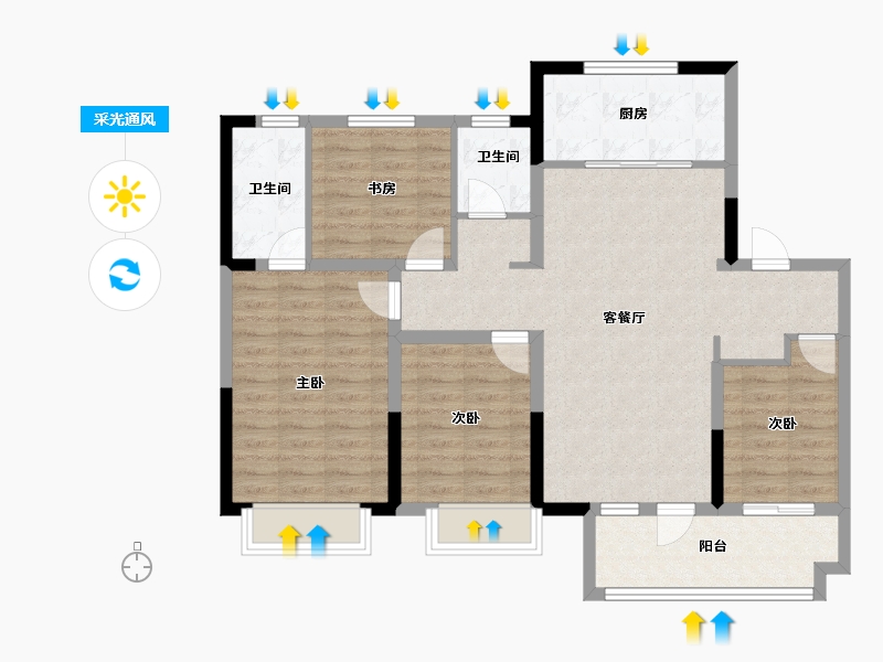 山东省-聊城市-星光时代美境-107.35-户型库-采光通风