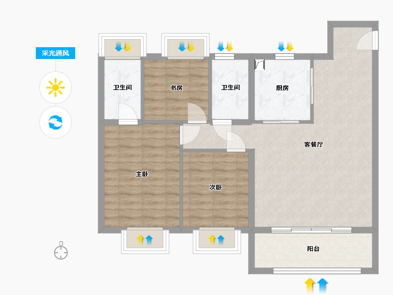 江苏省-苏州市-江湾澜庭-88.00-户型库-采光通风