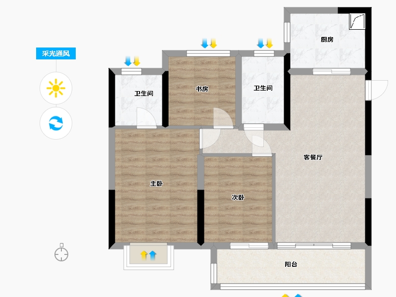 江苏省-苏州市-中建河风印月-82.00-户型库-采光通风