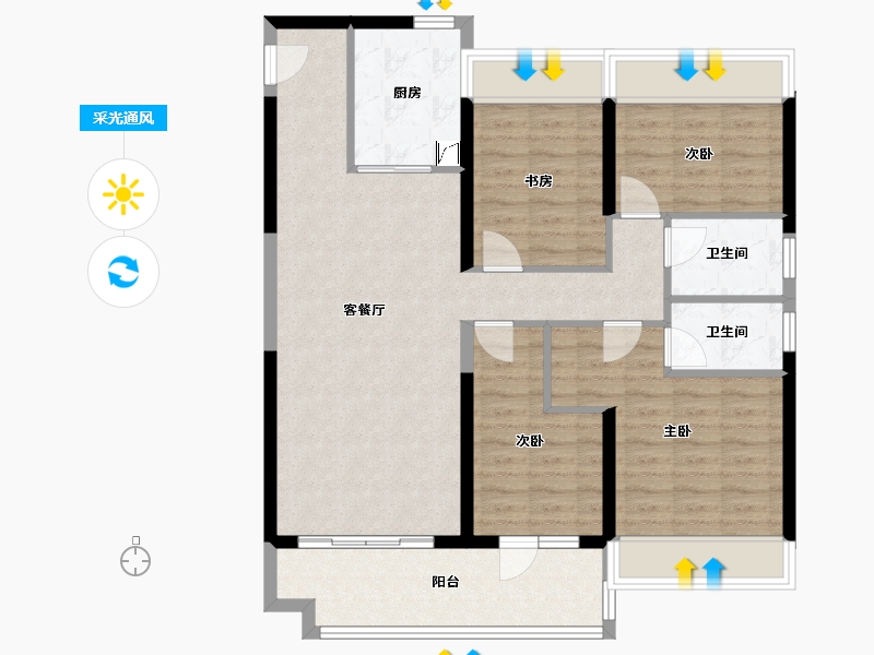 湖北省-仙桃市-碧桂园-105.06-户型库-采光通风