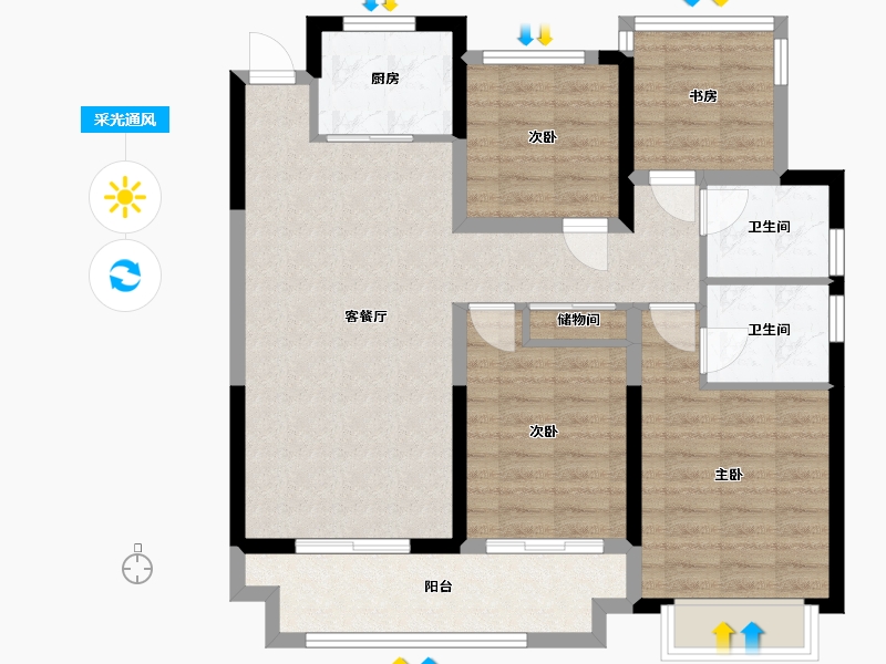 浙江省-台州市-海尚望府-92.00-户型库-采光通风