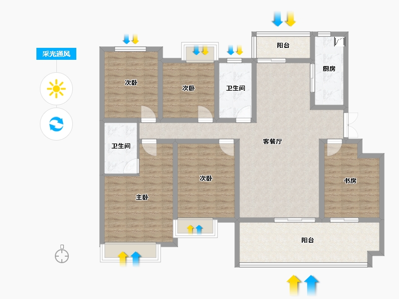 陕西省-汉中市-中央御府-142.00-户型库-采光通风