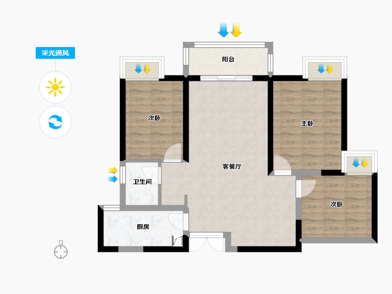 陕西省-西安市-御锦城15期悦珑湾-85.00-户型库-采光通风