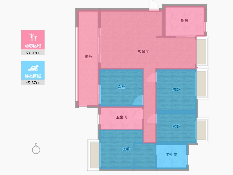 湖南省-长沙市-东原·启城-128.00-户型库-动静分区