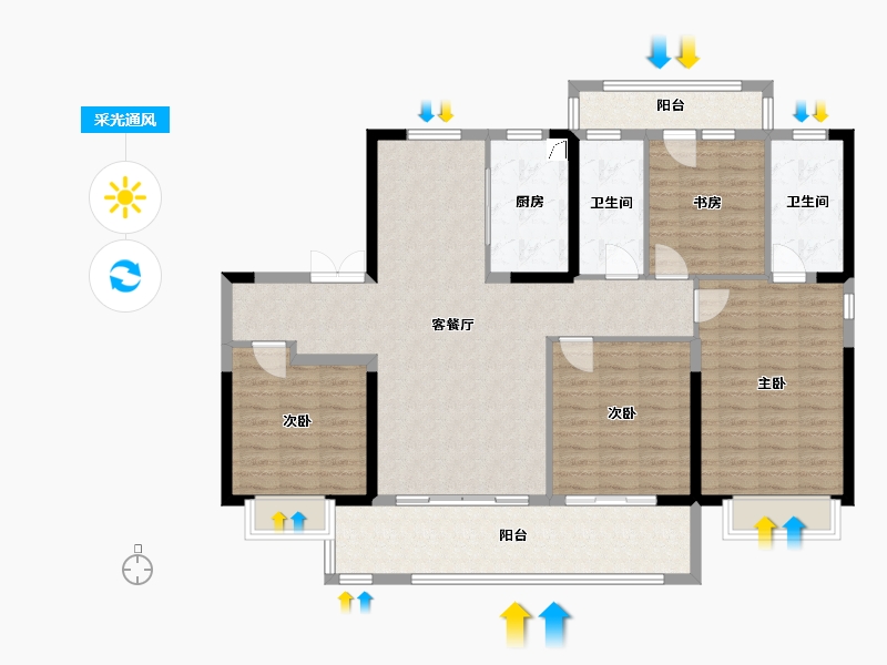 山东省-烟台市-飞龙小区-130.00-户型库-采光通风