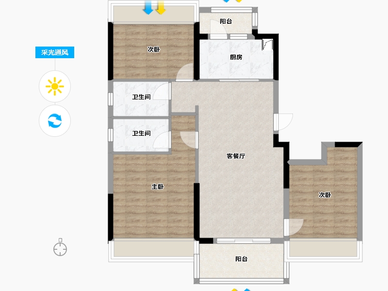 湖北省-荆门市-碧桂园翡翠公馆-90.00-户型库-采光通风