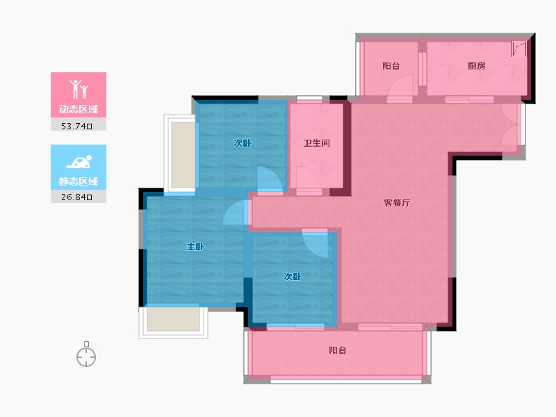 重庆-重庆市-渝开发格莱美城-75.24-户型库-动静分区