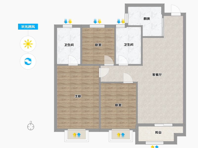 陕西省-西安市-西安保利天悦-80.00-户型库-采光通风