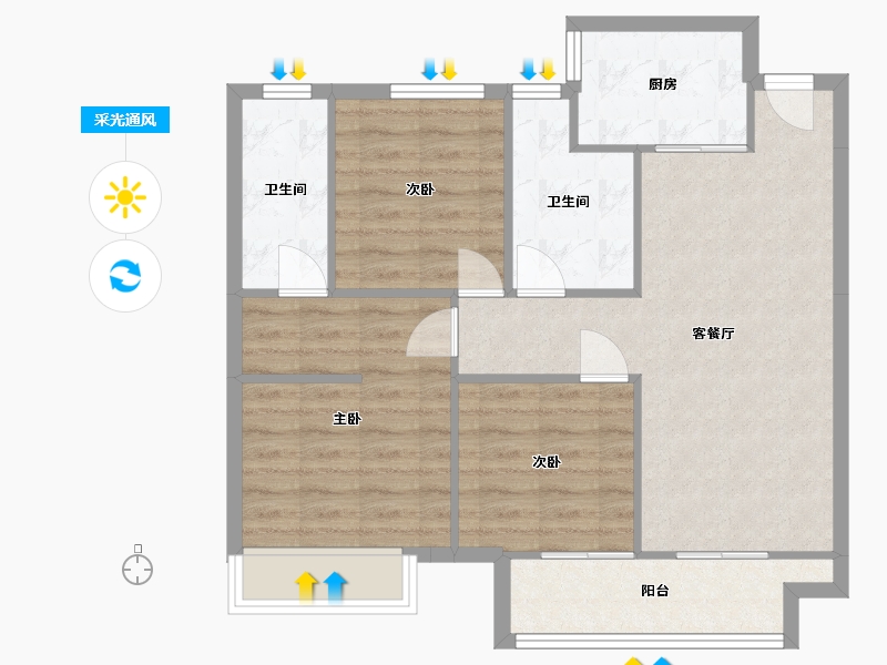 山东省-泰安市-宏尚·江山里-74.40-户型库-采光通风