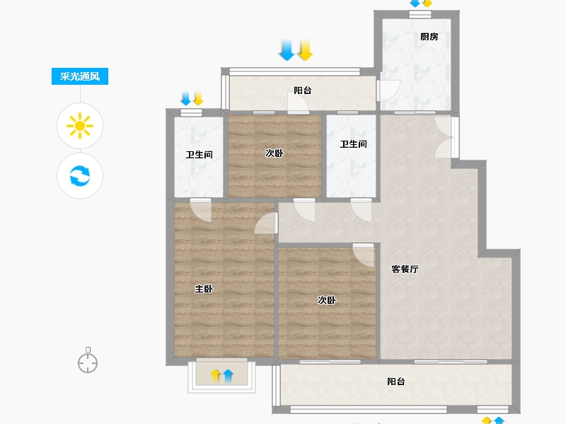 山东省-烟台市-宏锦万花城-90.00-户型库-采光通风