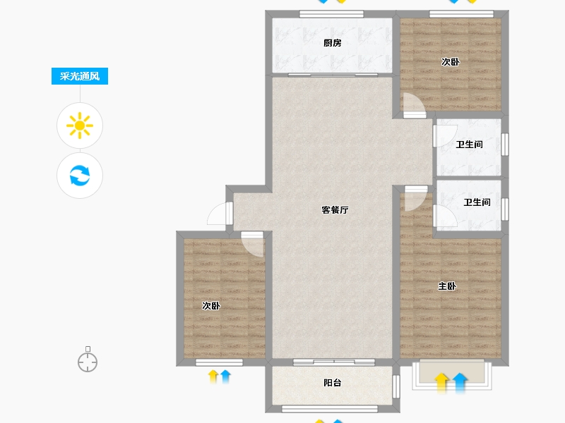 山东省-济宁市-挂花园-111.00-户型库-采光通风