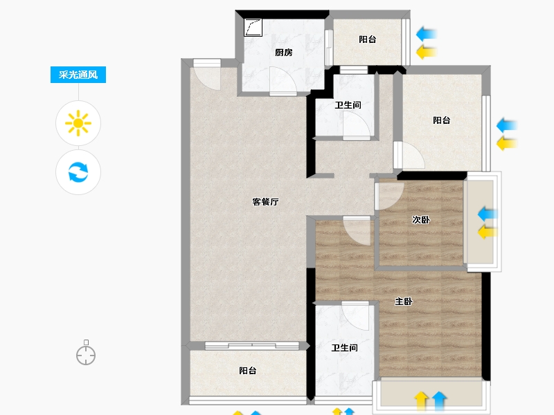 广东省-广州市-柳岸晓风-76.00-户型库-采光通风